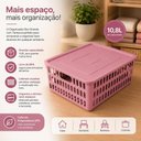Ver imagem 6 de Kit 2 Caixa Organizadora 10,8L Rosa com Tampa Cesto Brinquedos Laços Multiuso Armario Cozinha Brinqu