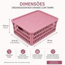 Ver mais imagens de Kit 2 Caixa Organizadora 10,8L Rosa com Tampa Cesto Brinquedos Laços Multiuso Armario Cozinha Brinqu