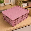 Ver imagem 3 de Kit 2 Caixa Organizadora 10,8L Rosa com Tampa Cesto Brinquedos Laços Multiuso Armario Cozinha Brinqu