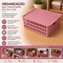Ver imagem 7 de Kit 2 Caixa Organizadora 10,8L Rosa com Tampa Cesto Brinquedos Laços Multiuso Armario Cozinha Brinqu