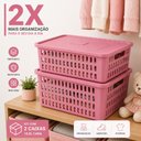 Ver imagem 5 de Kit 2 Caixa Organizadora 10,8L Rosa com Tampa Cesto Brinquedos Laços Multiuso Armario Cozinha Brinqu