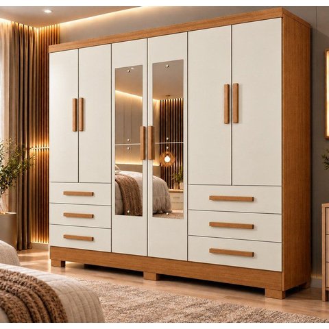 Guarda Roupa Casal MDP Dakar 6PTS 6GAV com Espelho Cinamomo com Fendi Marrom
