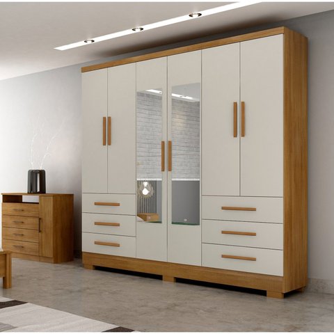 Guarda Roupa Casal MDP Dakar 6PTS 6GAV com Espelho Cumaru com Fendi Marrom