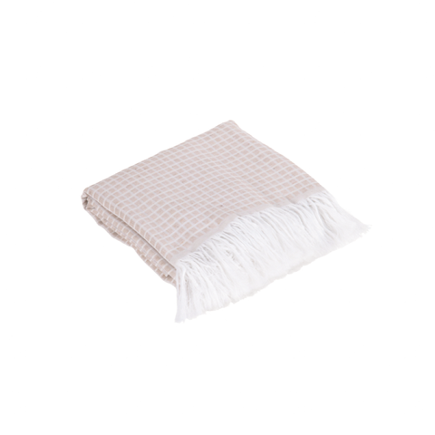 Manta para Sofá com Franja Grid 2,10m Jacquard Palha