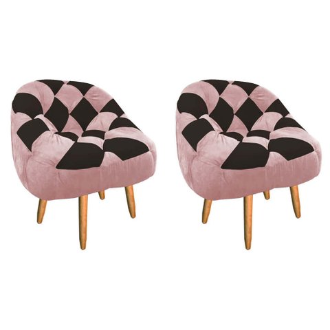 Kit 02 Poltrona Paloma Escritório Sala Pé Palito Suede Rosa Bebê e Suede Marrom - Dominic Decor