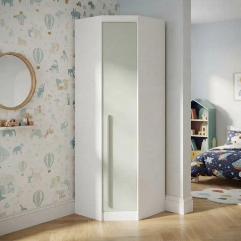 Guarda Roupa de Canto Oblíquo Modulado 1 Porta Branco e Pistache Line Infinity