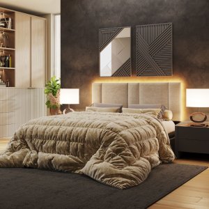 Cabeceira Estofada Cama Casal Queen Size com Led Moderna 160 Cm:linho Bege