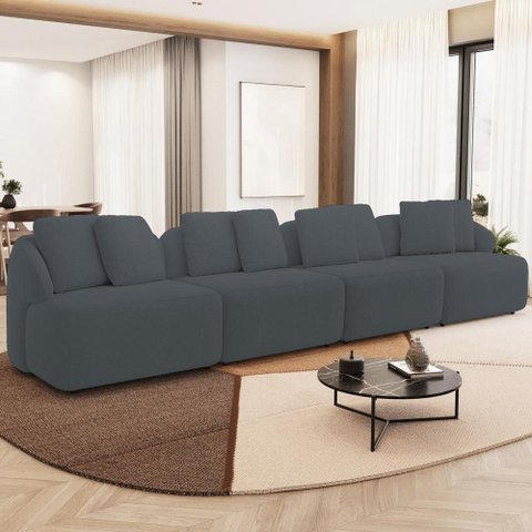 Sofá 5 Lugares para Sala de Estar Living 388cm Arlo F04 Bouclê Grafite - Lyam Decor