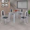 Ver imagem 1 de Conjunto de Mesa 120x75cm Tampo de Vidro com 4 Cadeiras Iris a Branco/Preto Floral/Martelado Pérola