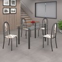 Ver imagem 1 de Conjunto de Mesa 120x75cm Tampo de Vidro com 4 Cadeiras Iris a Cinza/Arabesco/Martelado Prata