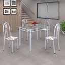 Ver imagem 1 de Conjunto de Mesa 120x75cm Tampo de Vidro com 4 Cadeiras Iris a Branco/Arabesco/Martelado Pérola