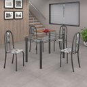 Ver imagem 1 de Conjunto de Mesa 120x75cm Tampo de Vidro com 4 Cadeiras Iris a Cinza/Paraopeba/Martelado Prata