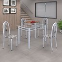 Ver imagem 1 de Conjunto de Mesa 120x75cm Tampo de Vidro com 4 Cadeiras Iris a Branco/Paraopeba/Martelado Pérola