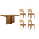 Ver imagem 1 de Conjunto: Mesa de Cozinha Berlim Curvo 120cm + 4 Cadeiras Havana Naturale - Linho Bege - Rufato