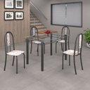 Ver imagem 1 de Conjunto de Mesa 120x75cm Tampo de Vidro com 4 Cadeiras Iris a Cinza/Botanic Bege/Martelado Prata