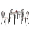 Ver imagem 2 de Conjunto de Mesa 120x75cm Tampo de Vidro com 4 Cadeiras Iris a Cinza/Botanic Bege/Martelado Prata
