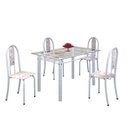 Ver imagem 2 de Conjunto de Mesa 120x75cm Tampo de Vidro com 4 Cadeiras Iris a Branco/Botanic Bege/Martelado Pérola