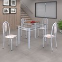 Ver imagem 1 de Conjunto de Mesa 120x75cm Tampo de Vidro com 4 Cadeiras Iris a Branco/Botanic Bege/Martelado Pérola