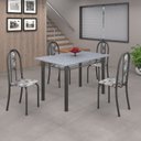 Ver imagem 1 de Conjunto de Mesa 120x75cm Tampo em Granito com 4 Cadeiras Iris a Cinza/Paraopeba/Martelado Prata