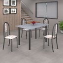 Ver imagem 1 de Conjunto de Mesa 120x75cm Tampo em Granito com 4 Cadeiras Iris a Cinza/Botanic Bege/Martelado Prata