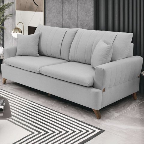 Sofa 3 Lugares 200 cm Eron Linho Cinza Vazzano