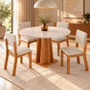 Ver imagem 1 de Conjunto Sala Jantar 4 Lugares Mesa Redonda MDF 25mm 4 Cadeiras Estofadas Veludo Toquio Casa Giulia