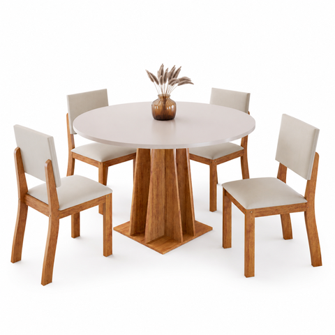 Conjunto Sala de Jantar 4 Lugares Redondo Tampo de MDF Toquio Cobre/Blonde/Bege - Casa Giulia