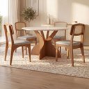 Ver imagem 1 de Conjunto Mesa Jantar 4 Lugares Tampo MDF com Vidro Off White com Freijó Dalla Costa Móveis