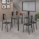Ver imagem 1 de Conjunto de Mesa 140x75cm Tampo de Vidro com 6 Cadeiras Iris a Soma Móveis Cinza/Preto Floral/Martelado Prata