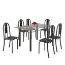 Ver imagem 2 de Conjunto de Mesa 140x75cm Tampo de Vidro com 6 Cadeiras Iris a Soma Móveis Cinza/Preto Floral/Martelado Prata