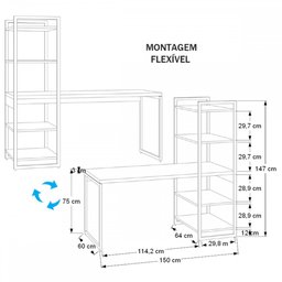 Mesa Escrivaninha Flex Industrial Aço 4 Prateleiras Nogal/preto - Panorama Móveis - 4