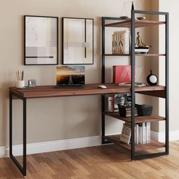 Mesa Escrivaninha Flex Industrial Aço 4 Prateleiras Nogal/preto - Panorama Móveis - 1