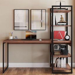 Mesa Escrivaninha Flex Industrial Aço 4 Prateleiras Nogal/preto - Panorama Móveis - 2