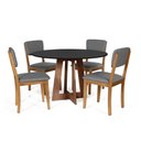 Ver imagem 1 de Mesa de Jantar Redonda Montreal Pret/nor com 4 Cadeiras Estofadas Ella Cinza Escuro