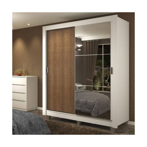 Guarda-Roupa Solteiro Madesa Dallas Plus 2 Portas de Correr com Espelho 4 Gavetas com Pés Branco/Rus