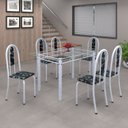 Ver imagem 1 de Conjunto de Mesa 140x75cm Tampo de Vidro com 6 Cadeiras Iris a Soma Móveis Branco/Preto Floral/Martelado Pérola