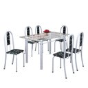 Ver imagem 2 de Conjunto de Mesa 140x75cm Tampo de Vidro com 6 Cadeiras Iris a Soma Móveis Branco/Preto Floral/Martelado Pérola