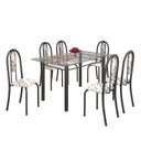 Ver imagem 2 de Conjunto de Mesa 140x75cm Tampo de Vidro com 6 Cadeiras Iris a Soma Móveis Cinza/Arabesco/Martelado Prata