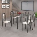 Ver imagem 1 de Conjunto de Mesa 140x75cm Tampo de Vidro com 6 Cadeiras Iris a Soma Móveis Cinza/Arabesco/Martelado Prata