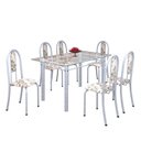 Ver imagem 2 de Conjunto de Mesa 140x75cm Tampo de Vidro com 6 Cadeiras Iris a Soma Móveis Branco/Arabesco/Martelado Pérola