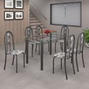 Ver imagem 1 de Conjunto de Mesa 140x75cm Tampo de Vidro com 6 Cadeiras Iris a Soma Móveis Cinza/Paraopeba/Martelado Prata