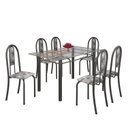 Ver imagem 2 de Conjunto de Mesa 140x75cm Tampo de Vidro com 6 Cadeiras Iris a Soma Móveis Cinza/Paraopeba/Martelado Prata