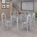 Ver imagem 1 de Conjunto de Mesa 140x75cm Tampo de Vidro com 6 Cadeiras Iris a Soma Móveis Branco/Paraopeba/Martelado Pérola