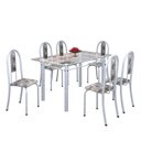 Ver imagem 2 de Conjunto de Mesa 140x75cm Tampo de Vidro com 6 Cadeiras Iris a Soma Móveis Branco/Paraopeba/Martelado Pérola
