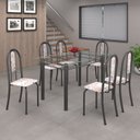 Ver imagem 1 de Conjunto de Mesa 140x75cm Tampo de Vidro com 6 Cadeiras Iris a Soma Móveis Cinza/Botanic Bege/Martelado Prata