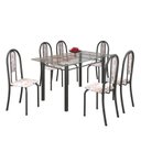 Ver imagem 2 de Conjunto de Mesa 140x75cm Tampo de Vidro com 6 Cadeiras Iris a Soma Móveis Cinza/Botanic Bege/Martelado Prata