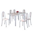Ver imagem 2 de Conjunto de Mesa 140x75cm Tampo de Vidro com 6 Cadeiras Iris a Soma Móveis Branco/Botanic Bege/Martelado Pérola