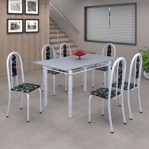 Conjunto de Mesa 140x75cm Tampo de Granito com 6 Cadeiras Iris A Soma Móveis