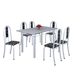 Conjunto de Mesa 140x75cm Tampo de Granito com 6 Cadeiras Iris A Soma Móveis - 2