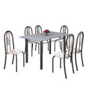 Ver imagem 2 de Conjunto de Mesa 140x75cm Tampo de Granito com 6 Cadeiras Iris a Soma Móveis Cinza/Arabesco/Martelado Prata